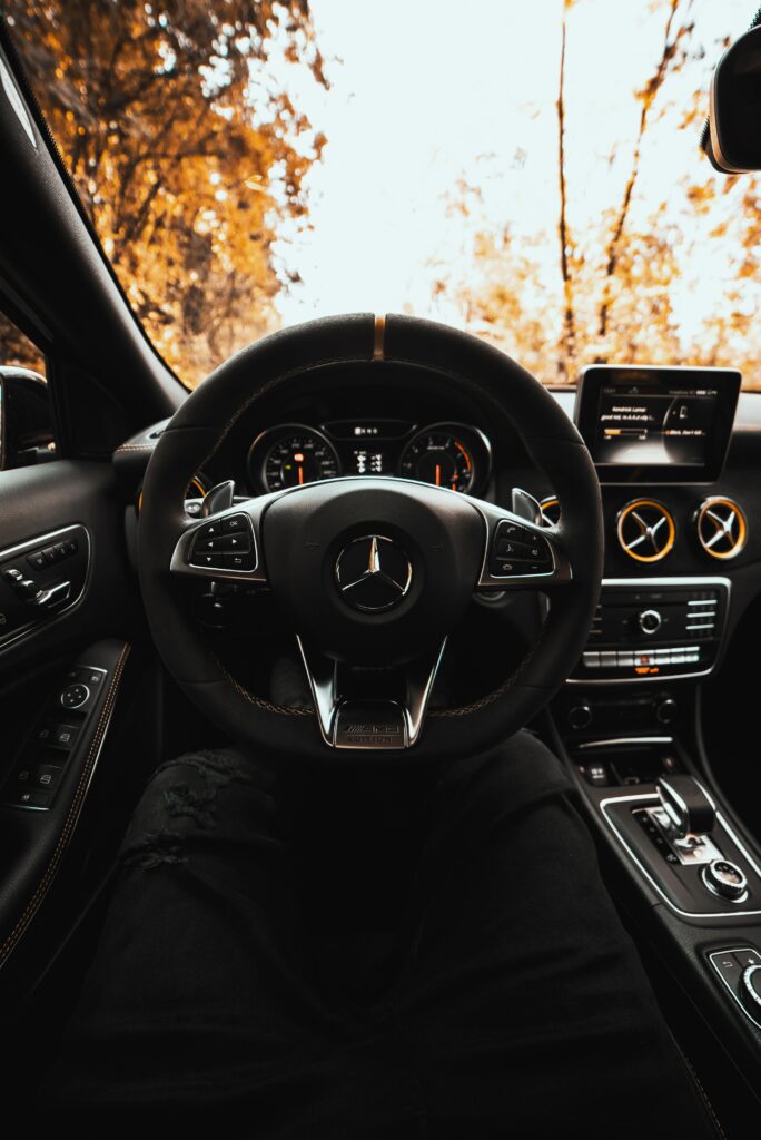 Luxurious Mercedes-Benz Interior: High-Res Steering Wheel & Dashboard Wallpaper