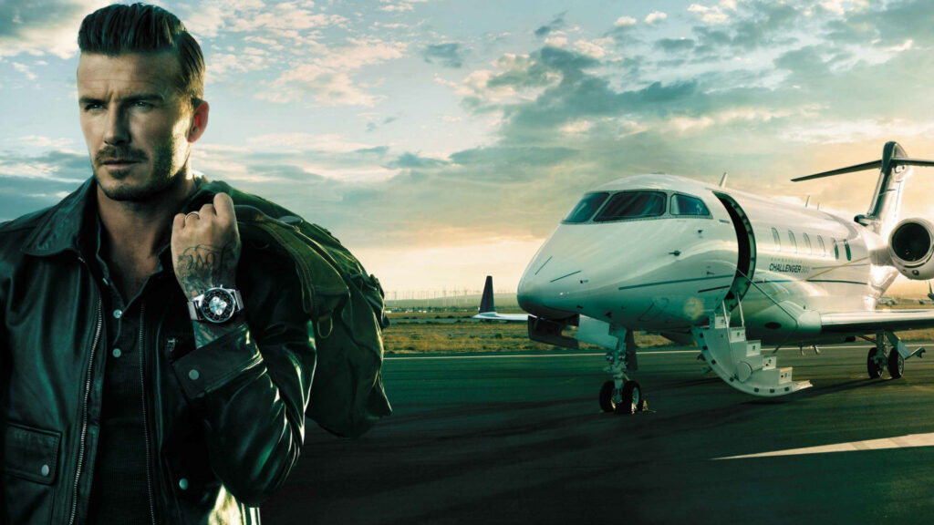 Luxury Wallpaper: David Beckham & Breitling with Private Jet Backdrop
