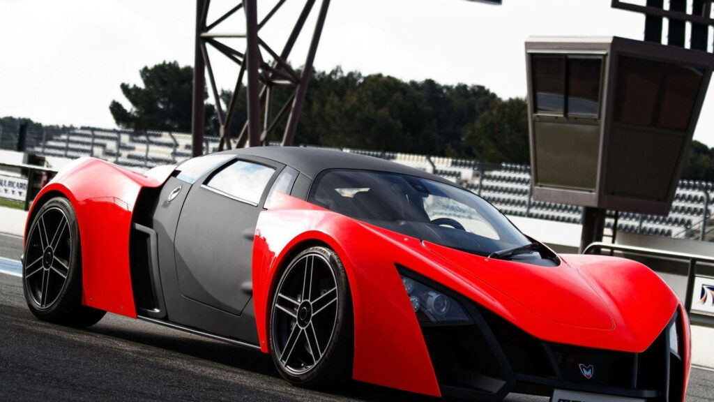 Lykan HyperSport red and black luxury sports car on racetrack with dynamic modern background wallpaper