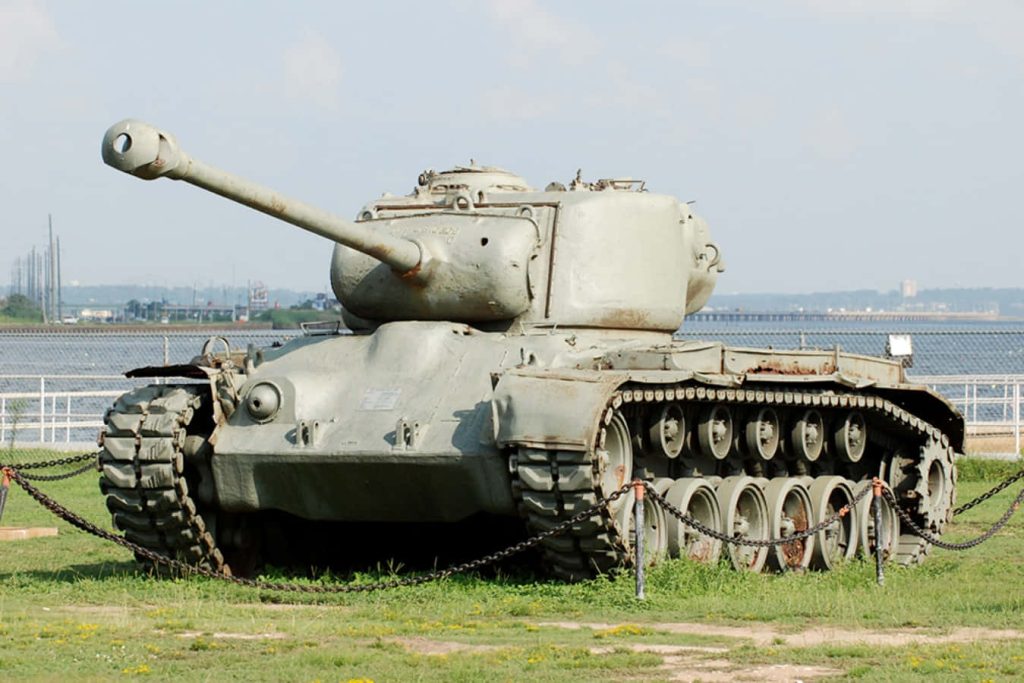 M26 Pershing WWII tank outdoors sunny day coastal background military history wallpaper