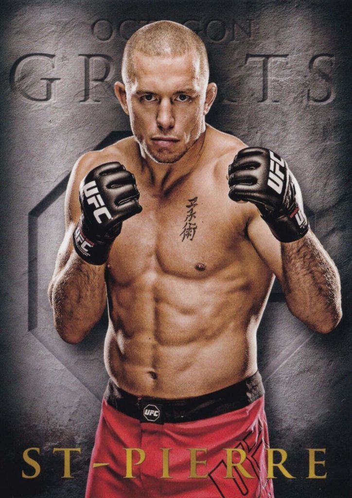 Georges St-Pierre MMA wallpaper intense portrait UFC gloves athletic physique Octagon background