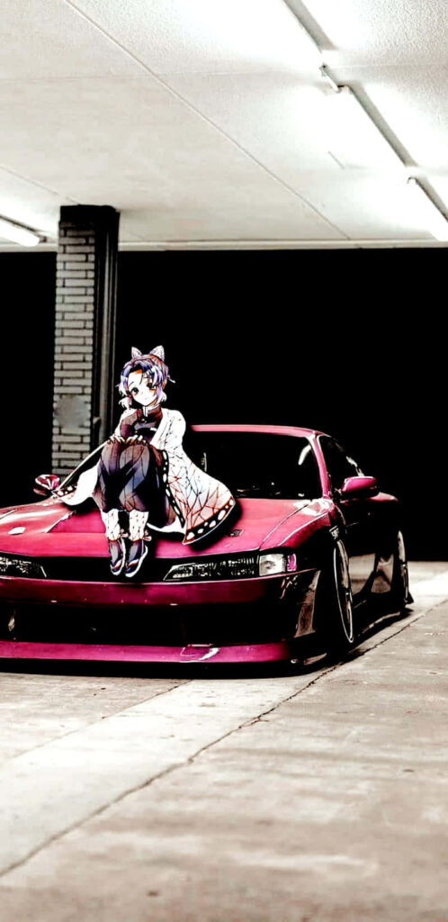Magenta RX-7 & Shinobu Kocho: JDM Anime Aesthetic Wallpaper