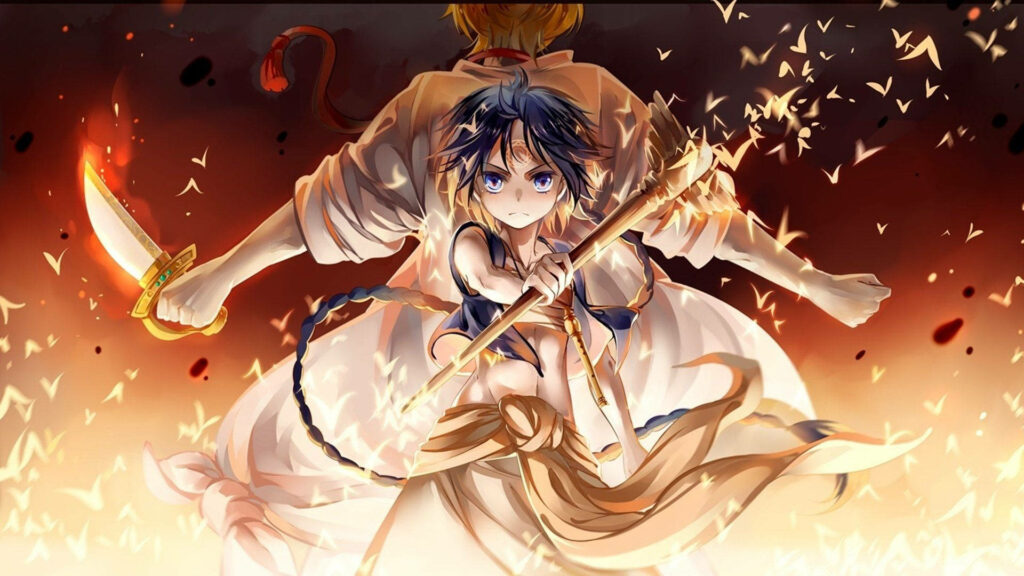Magi The Labyrinth Of Magic main duo radiating magical energy and strength wallpaper background