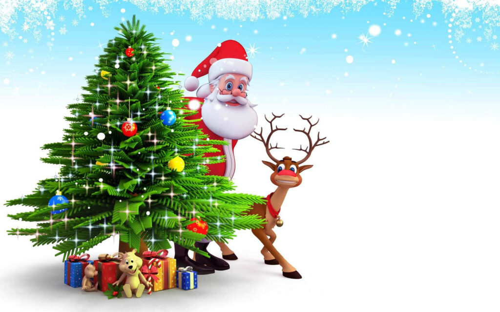 Magical 3D Christmas Wallpaper: Santa, Tree & Snowflakes