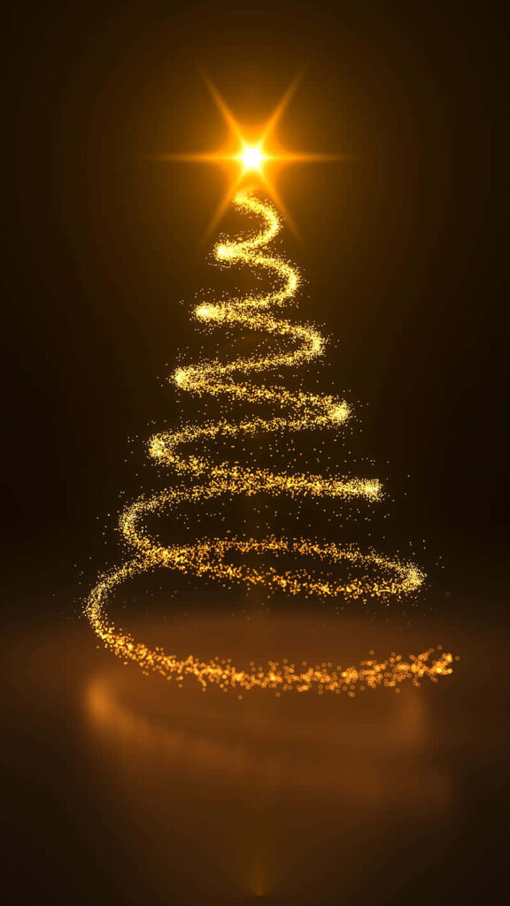 Magical 3D Golden Christmas Tree Wallpaper with Swirling Lights