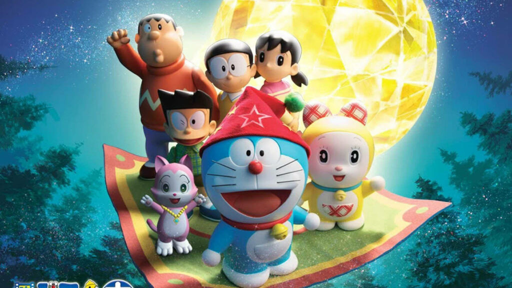 Majestic Magic Moments: Doraemon and Nobita's Astounding Adventure with Friends on the Enchanted Flying Carpet Wallpaper