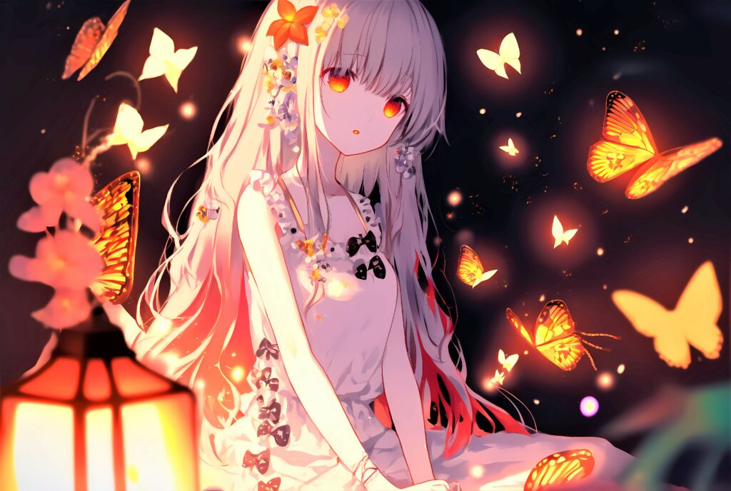 Enchanting Anime Girl Wallpaper: Glowing Eyes & Magical Background