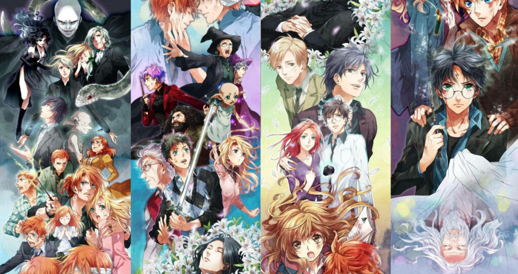 Anime-Style Harry Potter Collage Wallpaper - Magical Wizarding Art