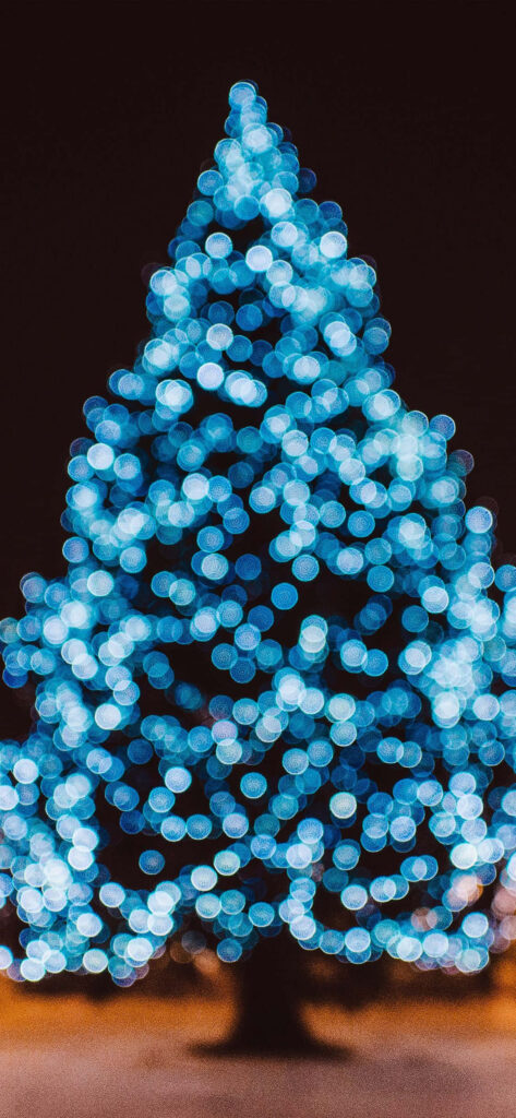 Glowing Blue Christmas Tree: Magical Festive Ambiance Image Wallpaper