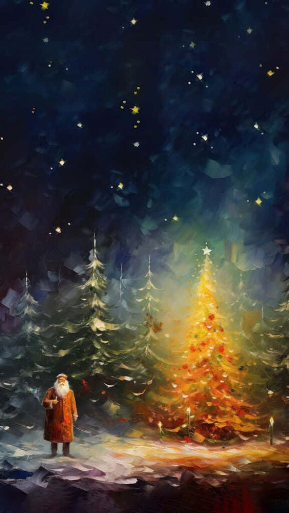 Magical Christmas Eve Wallpaper: Santa, Tree & Snowy Landscape