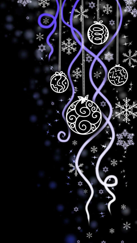 Elegant Winter Wallpaper: Dark Background with Snowflakes & Ribbons