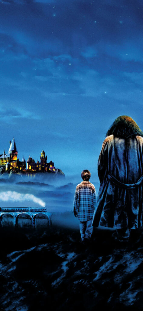 Hagrid and Harry: Spellbinding Duo in Hogwarts iPhone scene Wallpaper