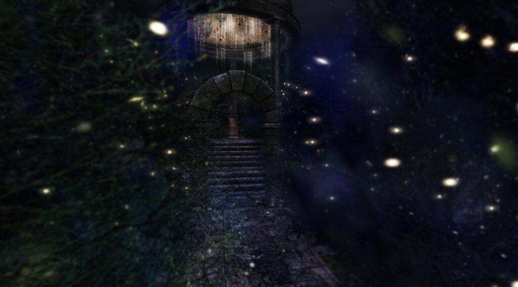 Enchanting Gazebo Wallpaper: Magical Forest with Ethereal Lights