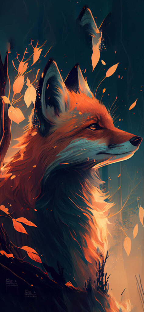 Magical Glowing Fox Wallpaper with Ethereal Leaves Background