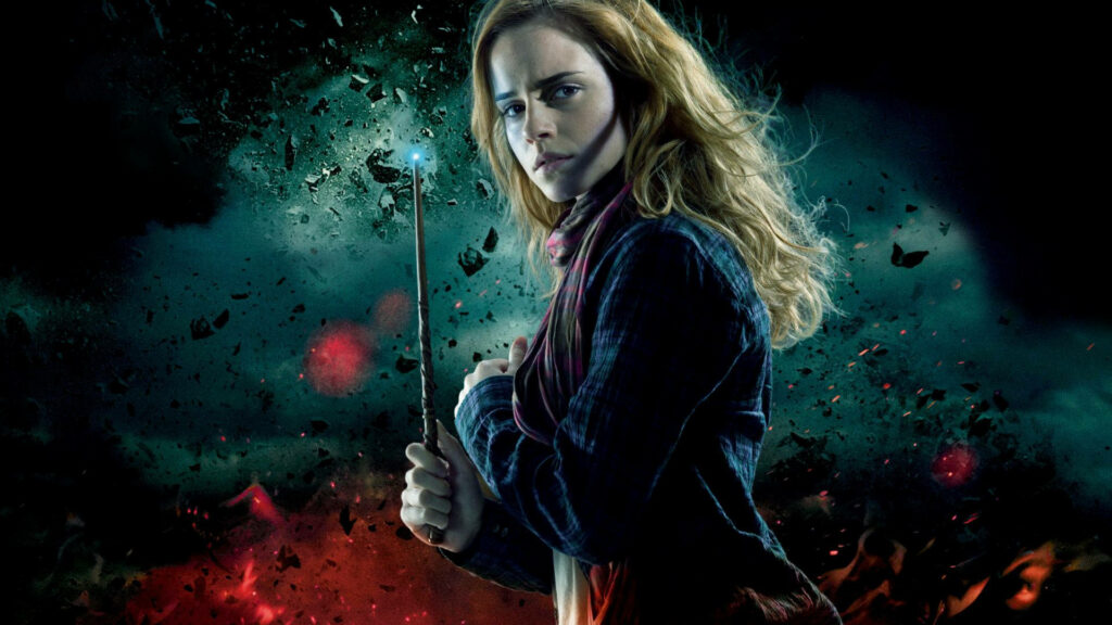 Witchcraft Wonders: Harry Potter Desktop Wallpaper with Hermione Granger and Wizard's Wand