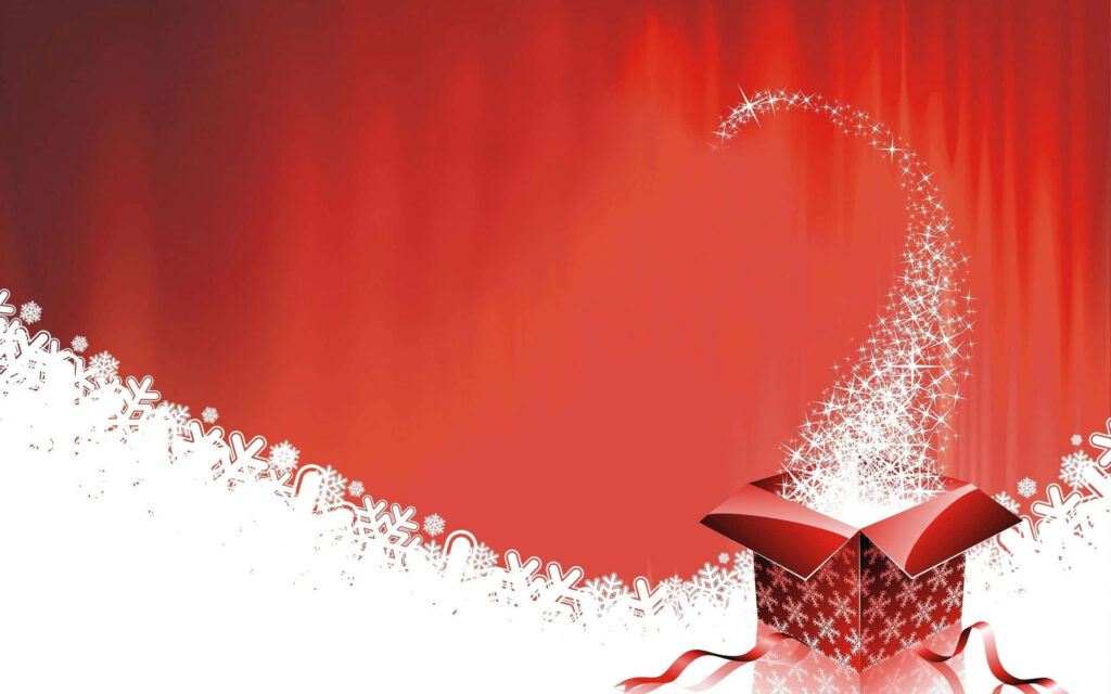 Sparkling star swirl emerging from open red gift box on festive red holiday background Wallpaper
