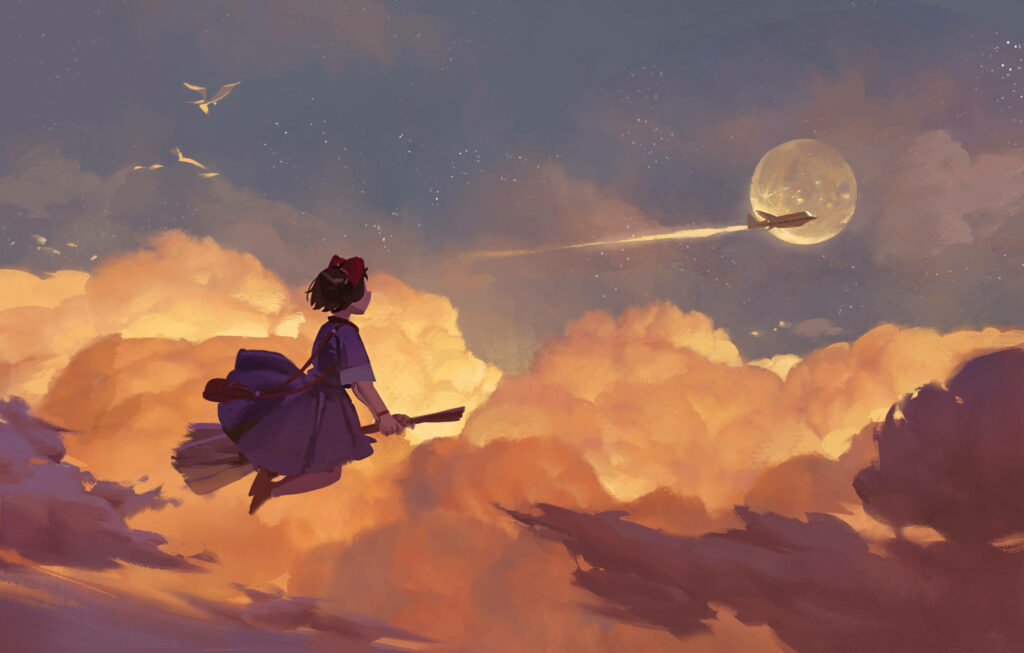 Magical Kiki's Delivery Service Wallpaper: Broomstick at Sunset