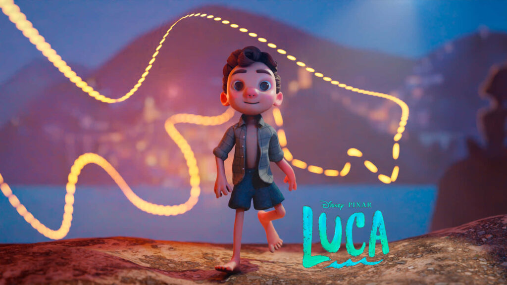 Luca Movie Wallpaper: Scenic Seaside with Magical Trails
