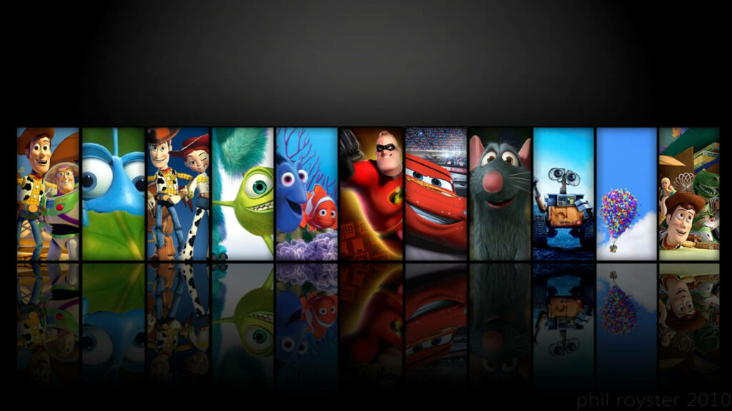 Journey through Disney-Pixar's Magical Universe: Captivating 2560x1440 Collage Featuring Toy Story, A Bug's Life, Monsters Inc., Finding Nemo, The Incredibles, Cars, Ratatouille, Wall-e, and Up. - Disney Background Bliss Wallpaper