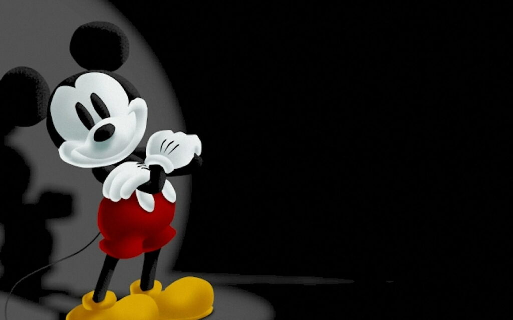 Mickey Mouse classic pose digital illustration spotlight silhouette red shorts yellow shoes wallpaper