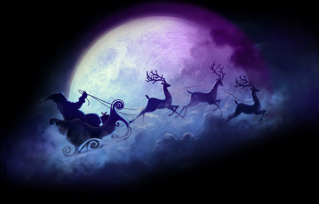 Enchanting Moonlit Sleigh Ride Wallpaper with Reindeer Silhouette