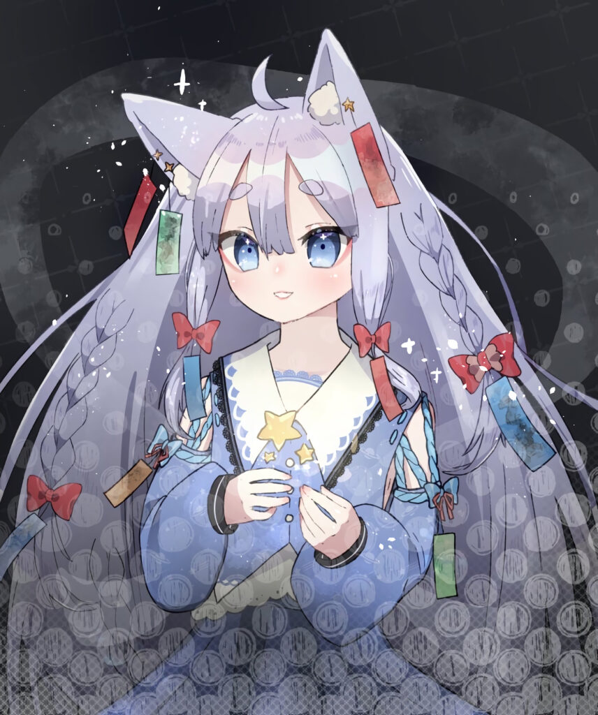 Anime Neko Girl Wallpaper with Colorful Hair and Star