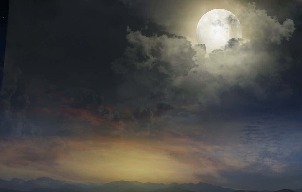 Magical Night Sky Wallpaper: Full Moon & Dramatic Clouds Background