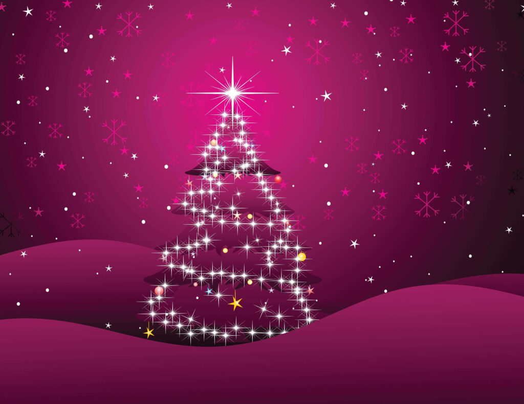 Magical Pink Christmas Tree Wallpaper with Stars & Snowflakes