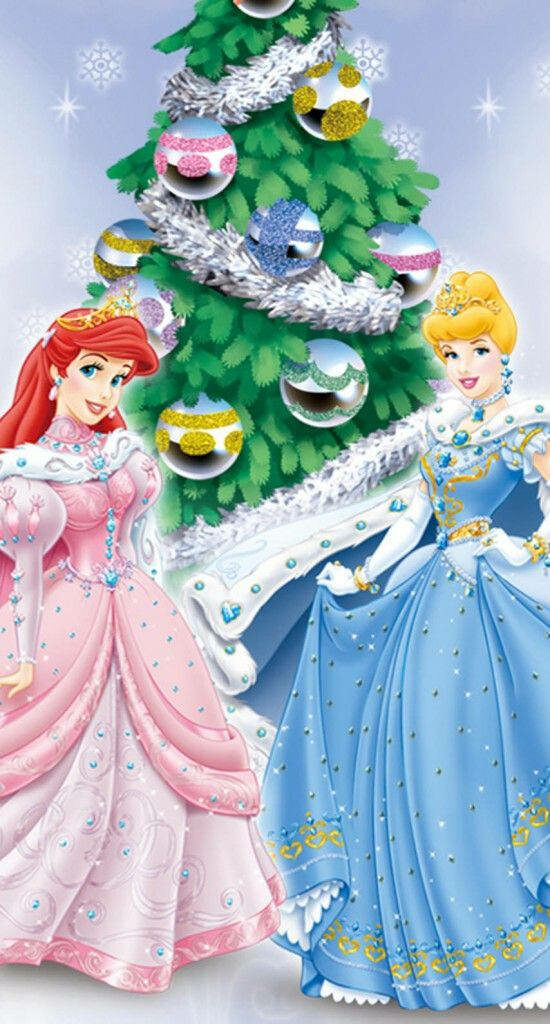 Magical Princesses Holiday Wallpaper with Christmas Tree Decorations
