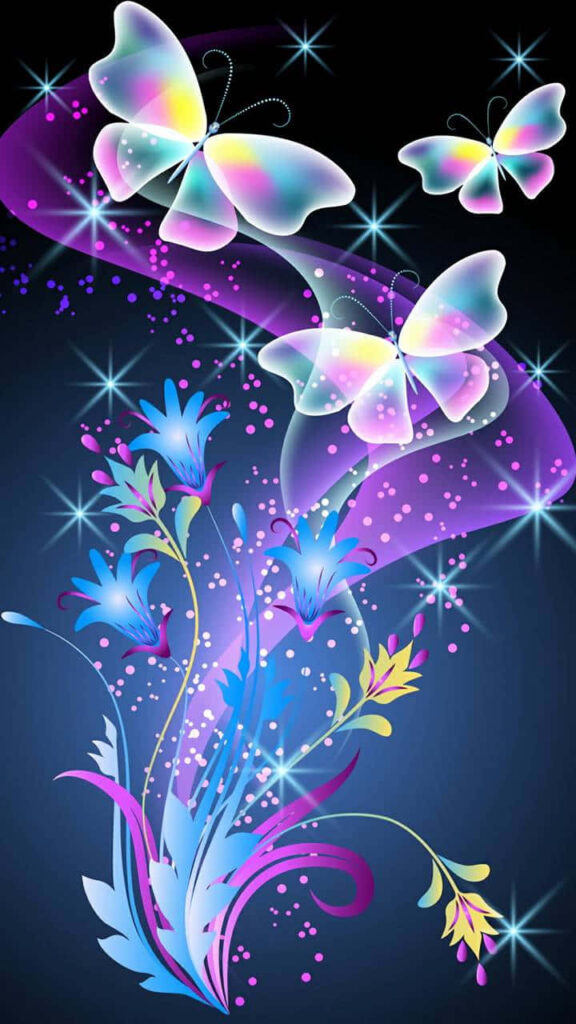 Vibrant Purple Butterfly Fairy Wallpaper: Magical Floral Design