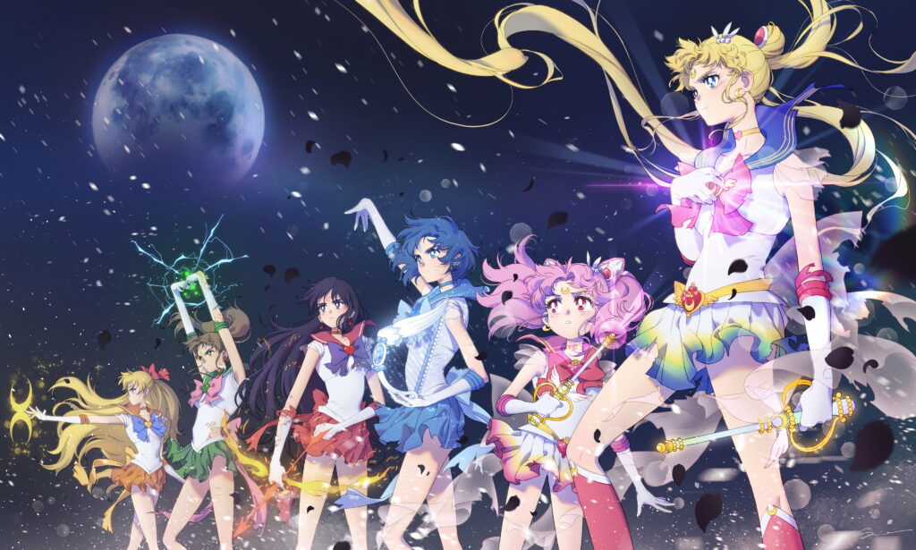 Magical Girls of the Planetary Guardians: A Sailor Moon Wallpaper Background Featuring Sailor Moon, Sailor Mercury, and Sailor Mars