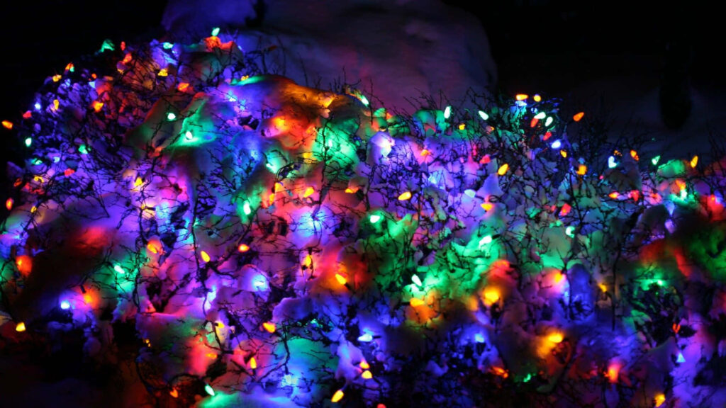 Magical Christmas Lights Illuminate Snowy Scene - Festive Background Wallpaper