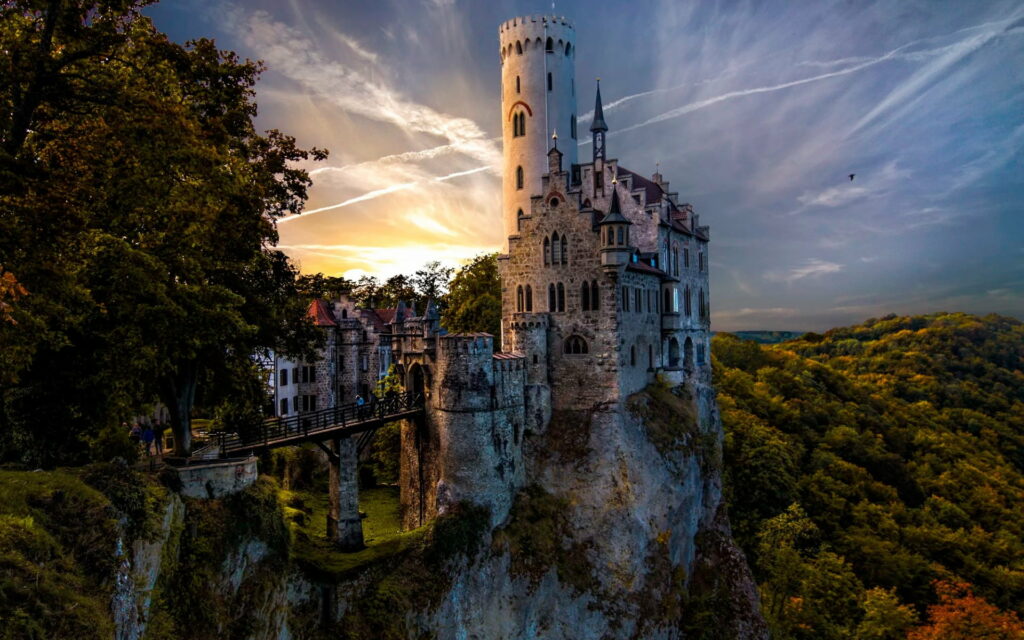 Enchanting Beyond Words: The Majestic Lichtenstein Castle in Honau, Germany—A Timeless Fairy-tale Tower Wallpaper