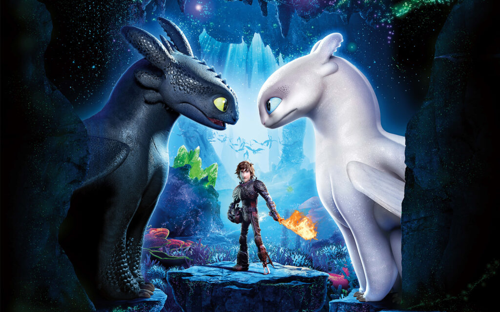 Magical Toothless & Light Fury Wallpaper with Hiccup Adventure