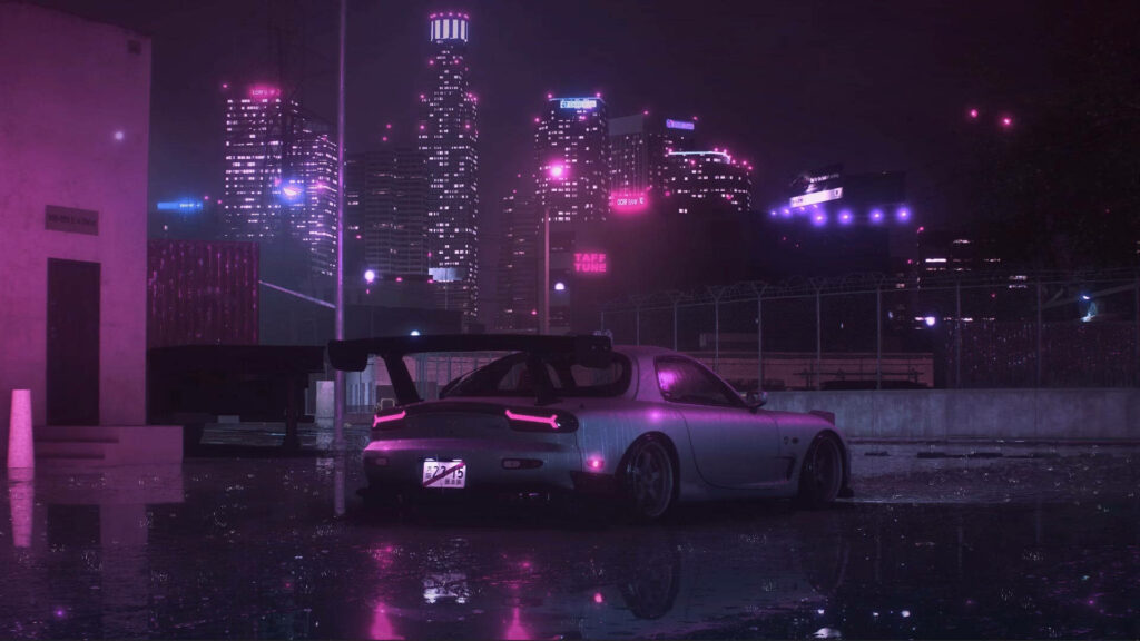 Purple Sunset Serenade: A Mazda Rx-7 Embracing the Jdm Aesthetic Wallpaper