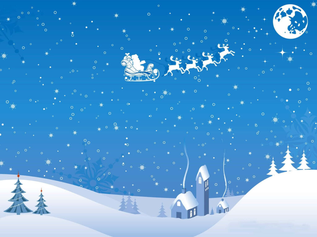 Magical Winter Wallpaper: Santa's Sleigh Over a Snowy Landscape