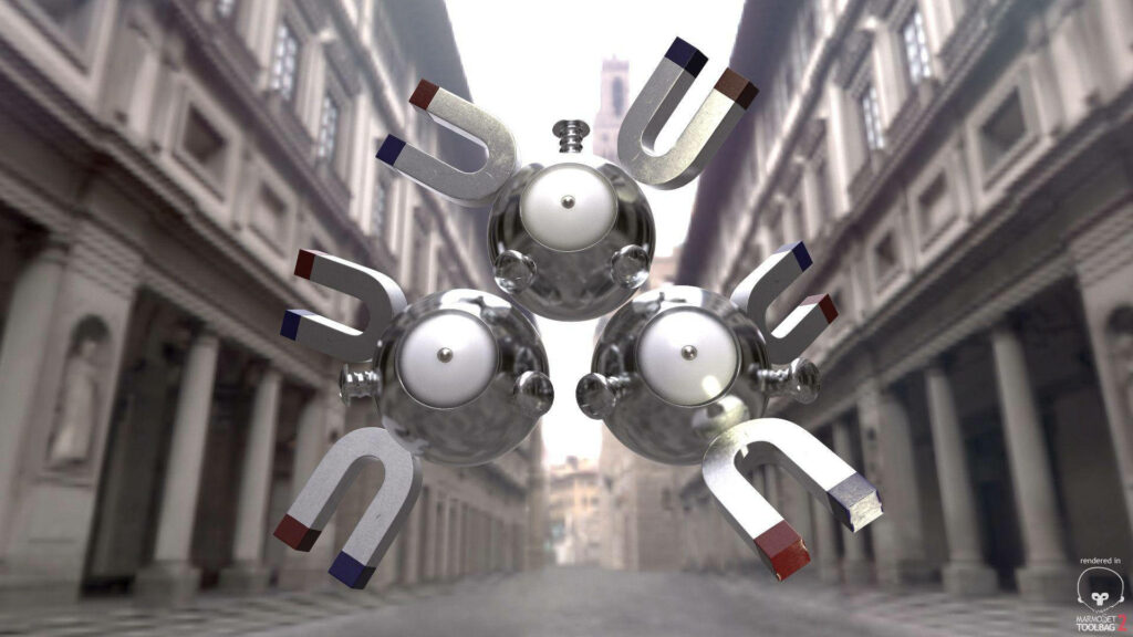 Magneton Digital Art: Pokémon in Striking Architectural Background Wallpaper