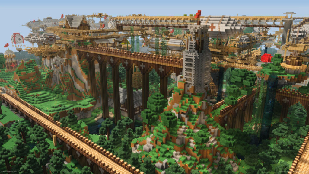 Majestic Brick Metropolis: An Exquisite 4K Minecraft Backdrop Wallpaper