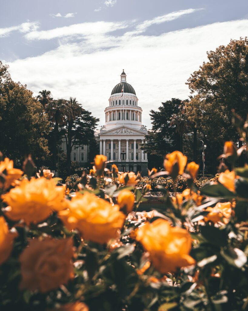 Classic Architecture Dome Surrounded by Greenery & Vibrant Flowers Wallpaper