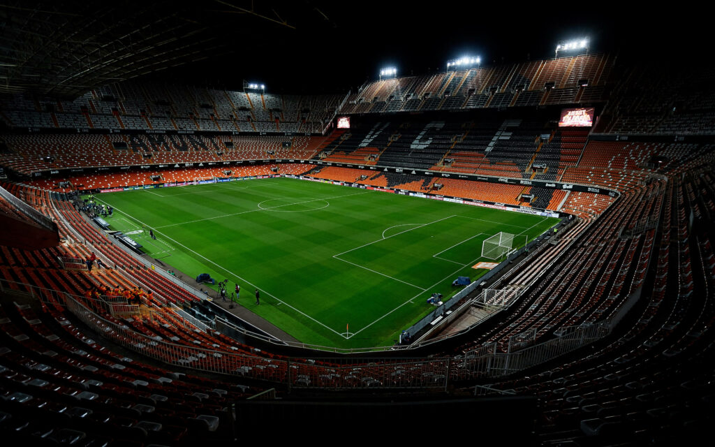 Valencia's Iconic Mestalla Stadium: A Captivating Snapshot of Football Bliss Wallpaper