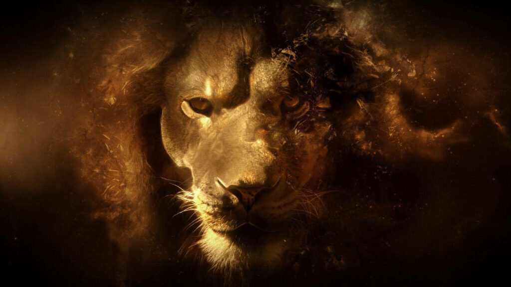 Majestic 3D Lion Wallpaper on Golden Background - Perfect Screensaver