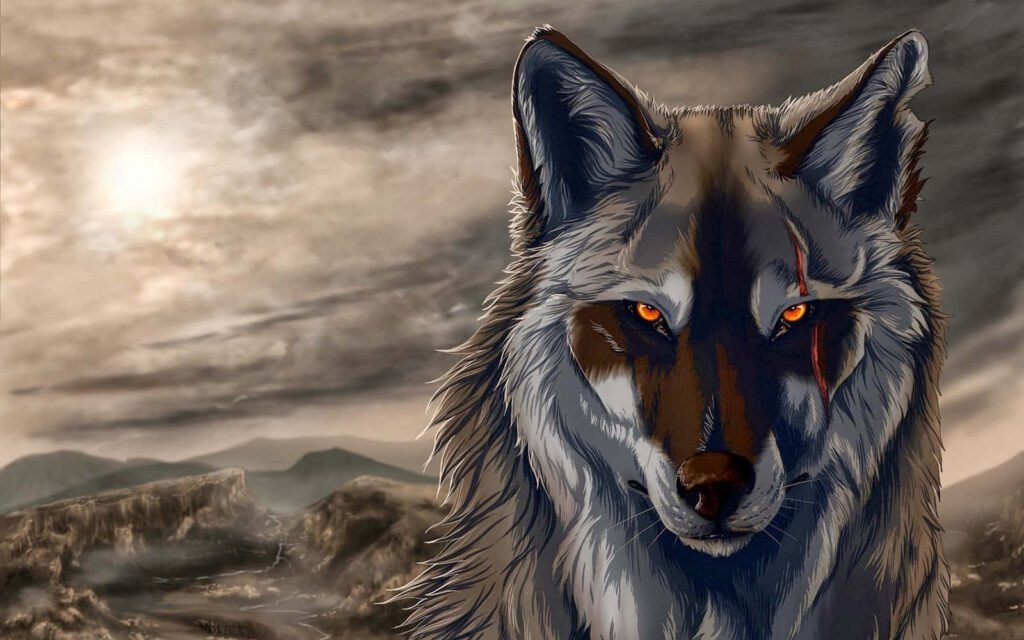 Majestic 3D Wolf in Mystical Forest with Dramatic Sky Wallpaper
