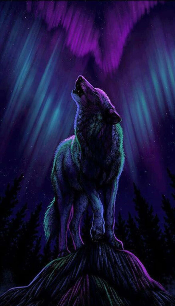 Majestic Alpha Wolf Howling Under Aurora Borealis Wallpaper