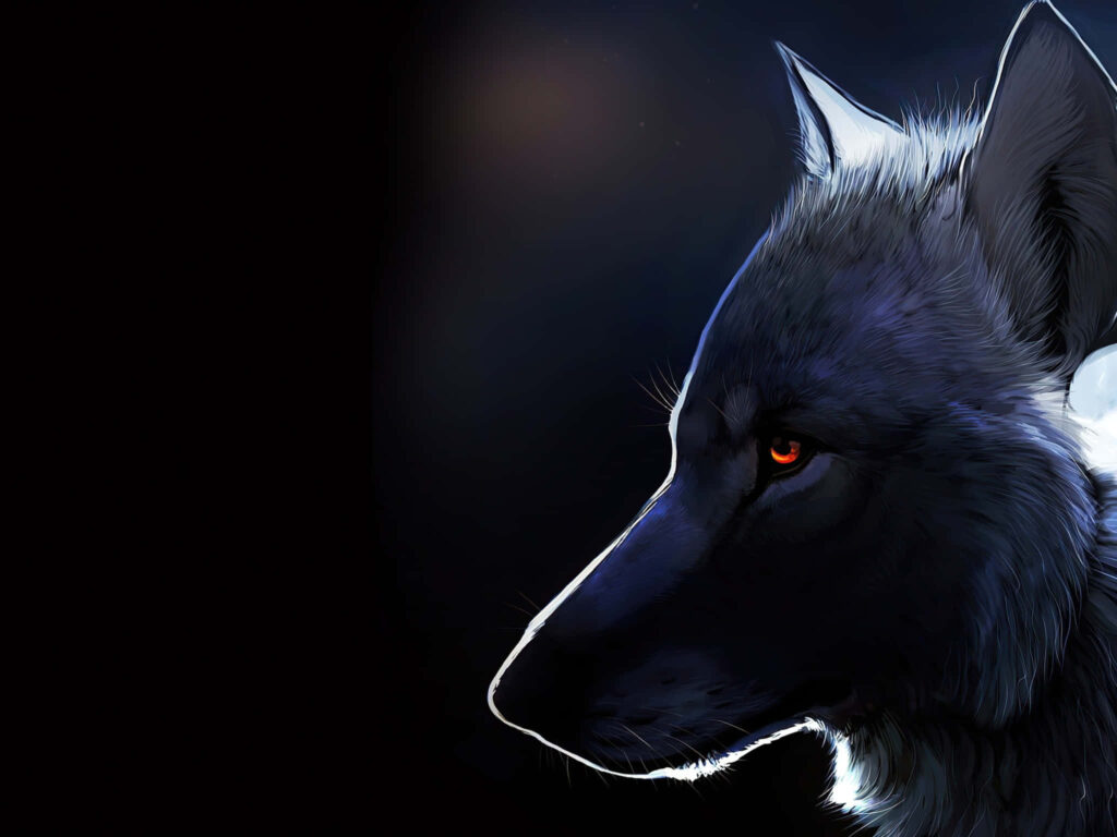 Majestic Alpha Wolf Wallpaper: Dynamic Profile on Dark Background