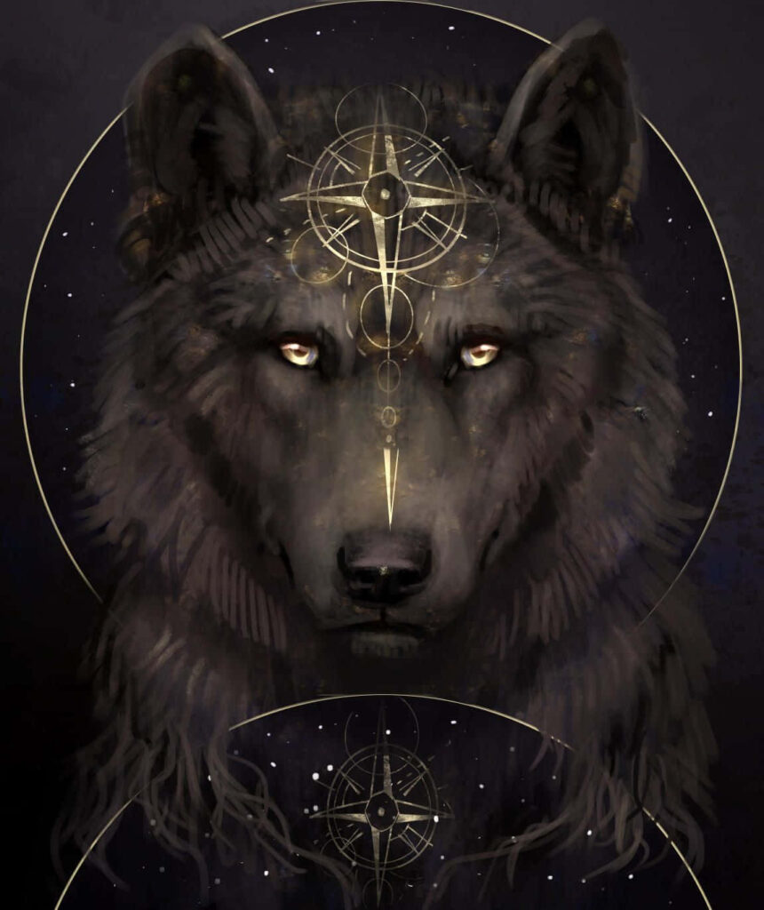 Majestic Alpha Wolf in Moonlight – Enigmatic Celestial Wallpaper