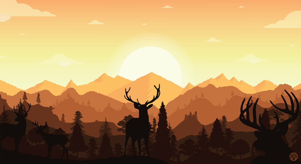 Majestic Horned Guardian amidst Mountainous Splendor - A Breathtaking Silhouette Art in HD Wallpaper Background
