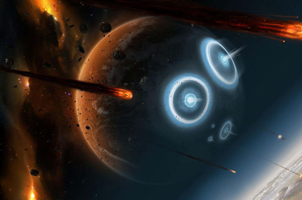 Majestic Asteroid Wallpaper: Cosmic Energy & Fiery Trails Background