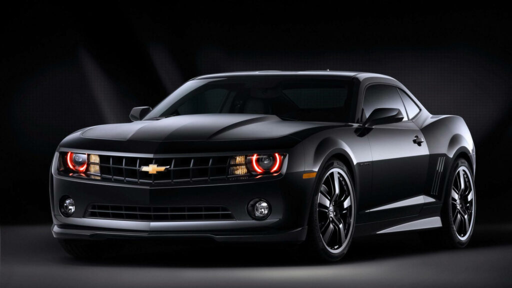 Majestic Black Chevrolet Camaro Muscle Car Wallpaper Background