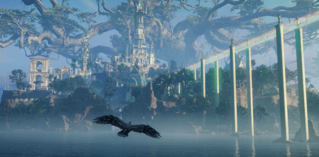 Majestic Castle Surrounded by Enchanting Landscapes in Assassin's Creed Valhalla Wallpaper