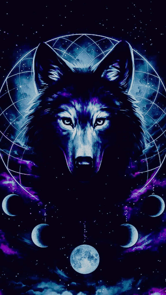 Mystical Cosmic Wolf Wallpaper: Starry Background & Ethereal Glow